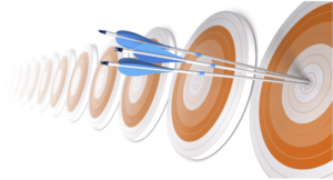A row of arrows on the side of a target.